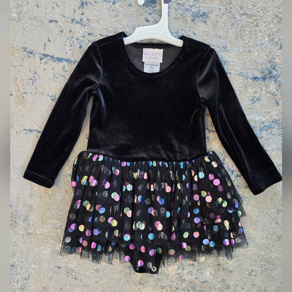 Iris & Ivy Black Velvet Tutu Dress with Colorful Polka Dot Size 24 Months